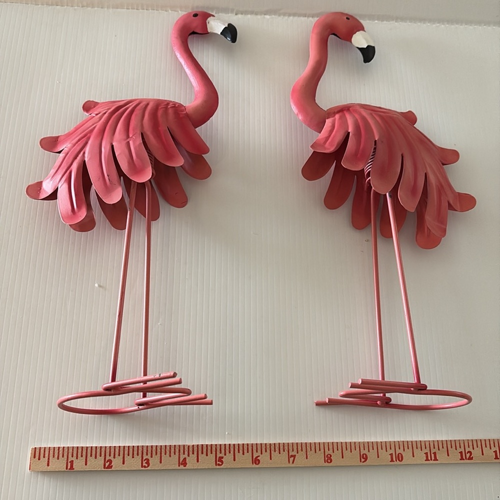 🦩Set of Three Pink Flamingos Bobble Body Metal Indoor/Outdoor Tropical Art Decor - Picture 6 of 9